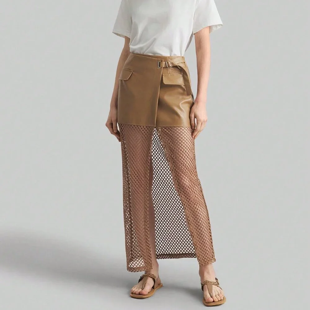 Khaki Bohemian Women's Patchwork Skirt